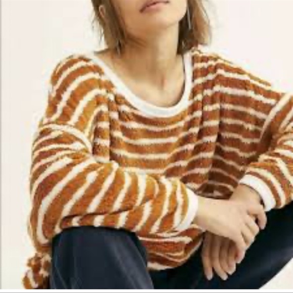 Free People Sweaters - Free People Breton Pullover XL Sweater Top Slouchy Fuzzy Striped Oversized